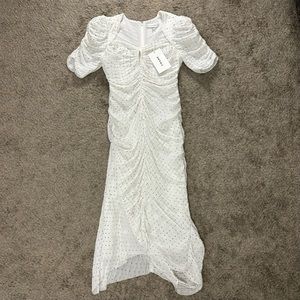 Frame Polka Dotted Gathered Keyhole Tie-Neck Dress Size Small Short Sleeve